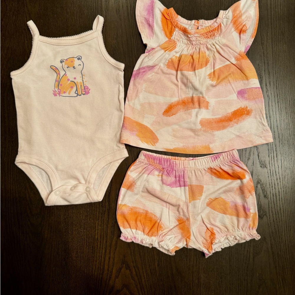 Carter's 6M Baby Onesie with summer jumper - Peach and Cream